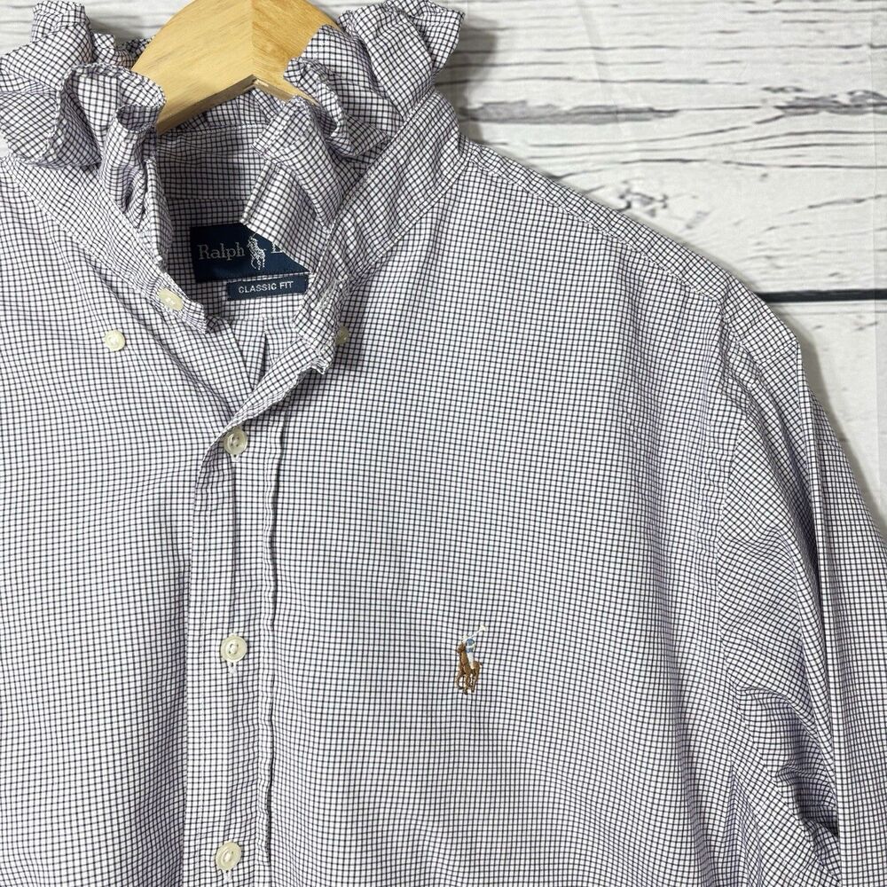 Upcycled Re-worked Polo Ralph Lauren Ruffle Collar Large Plaid Flesh Pony Viral
